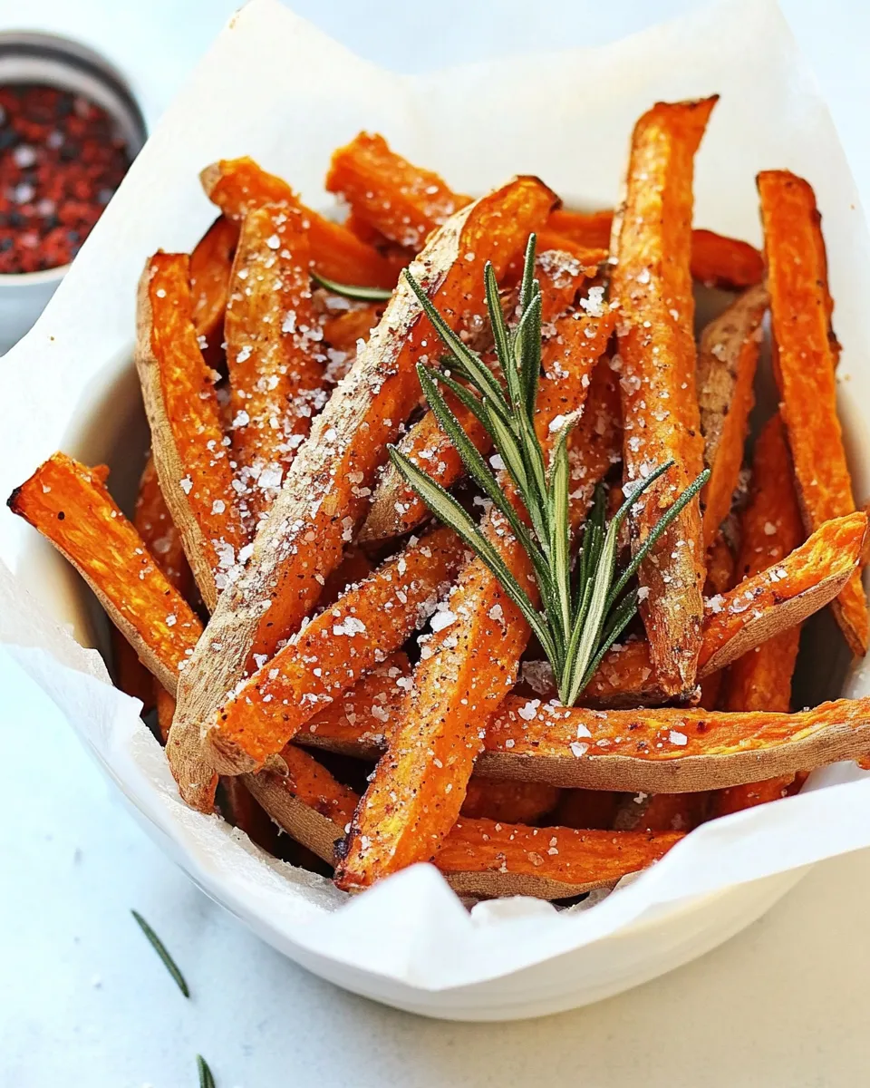 Delicious Extra Crispy Rosemary and Sea Salt Sweet Potato Fries shot