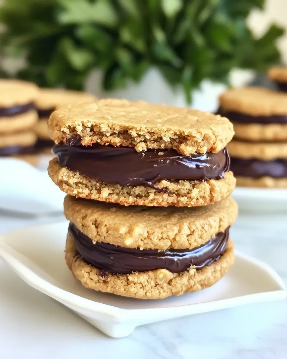 Classic Flourless Peanut Butter Chocolate Ganache Sandwich Cookies image