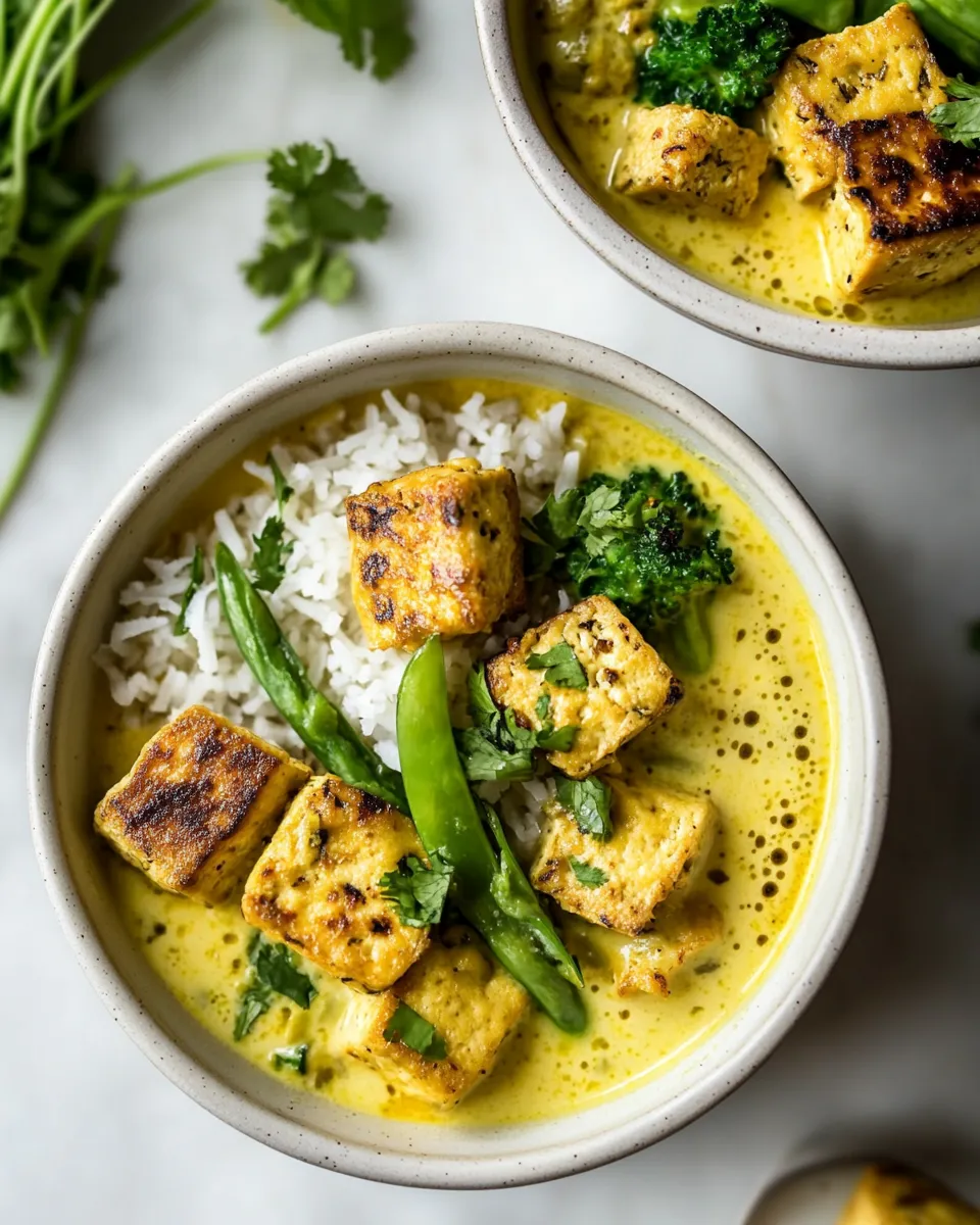Delicious Golden Coconut Broth Bowls with Crispy Tofu image