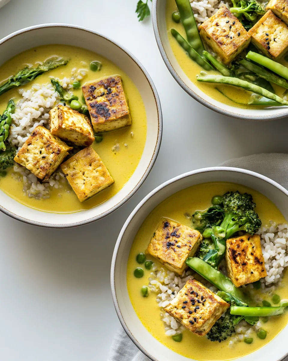 Healthy Golden Coconut Broth Bowls with Crispy Tofu recipe photo