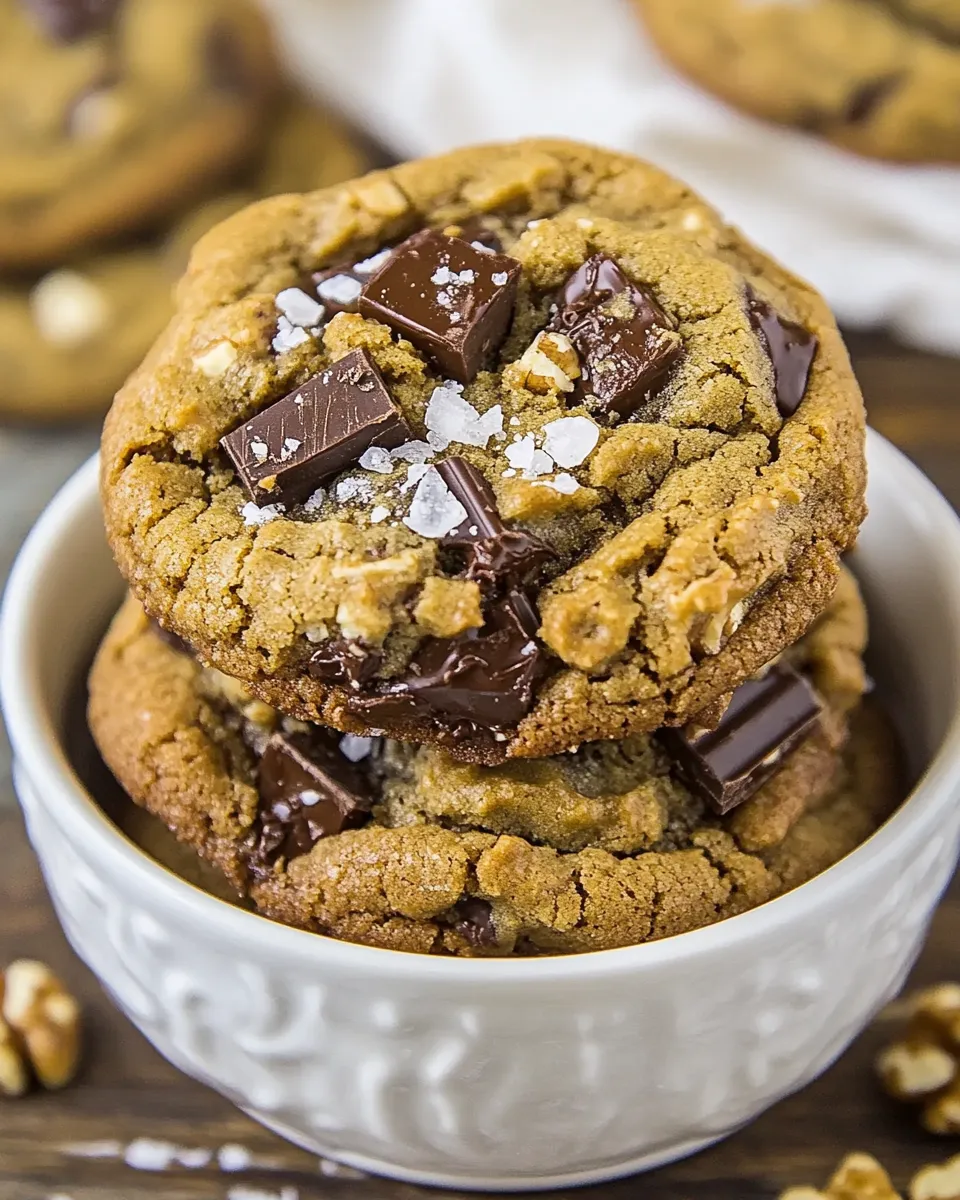 Classic Gooey Brown Butter Walnut Chocolate Chunk Cookies with Sea Salt image