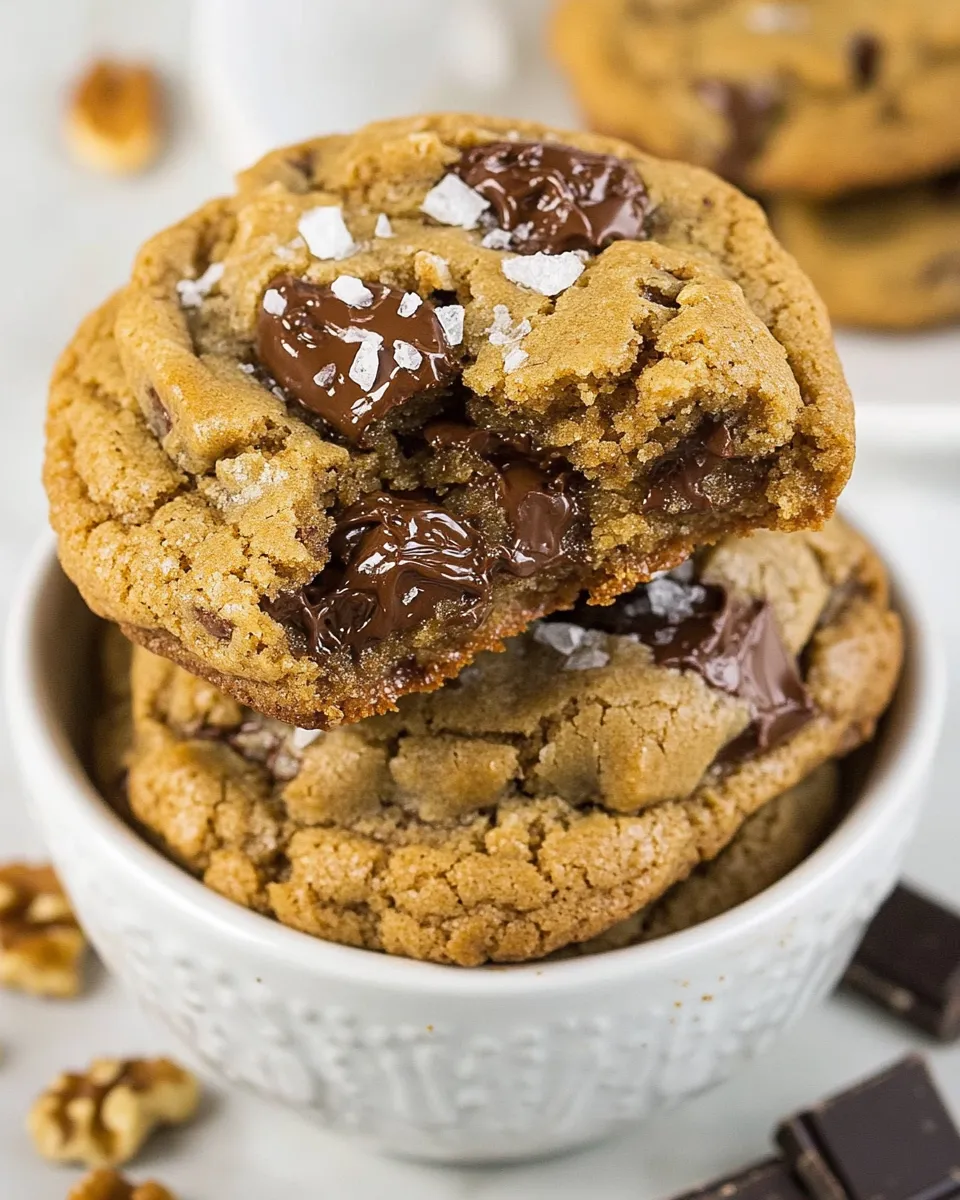 Easy Gooey Brown Butter Walnut Chocolate Chunk Cookies with Sea Salt recipe photo