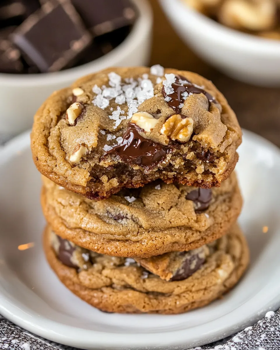Delicious Gooey Brown Butter Walnut Chocolate Chunk Cookies with Sea Salt shot