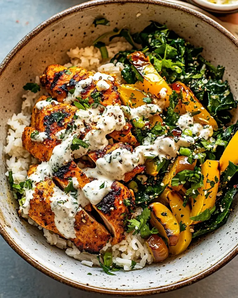Perfect Greek Chicken Bowls with Tahini Feta Sauce. recipe photo