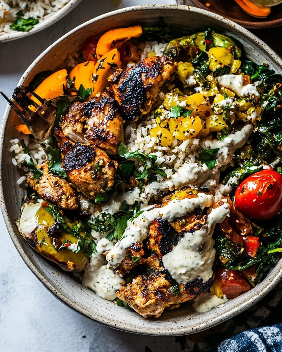 Best Greek Chicken Bowls with Tahini Feta Sauce. image