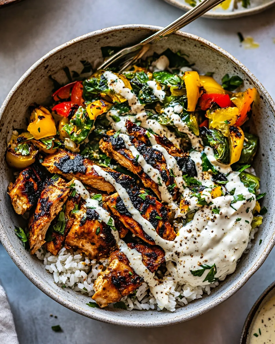 Fresh Greek Chicken Bowls with Tahini Feta Sauce. image
