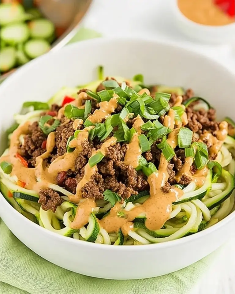 Easy Ground Beef Peanut Sauce Zucchini Noodles photo