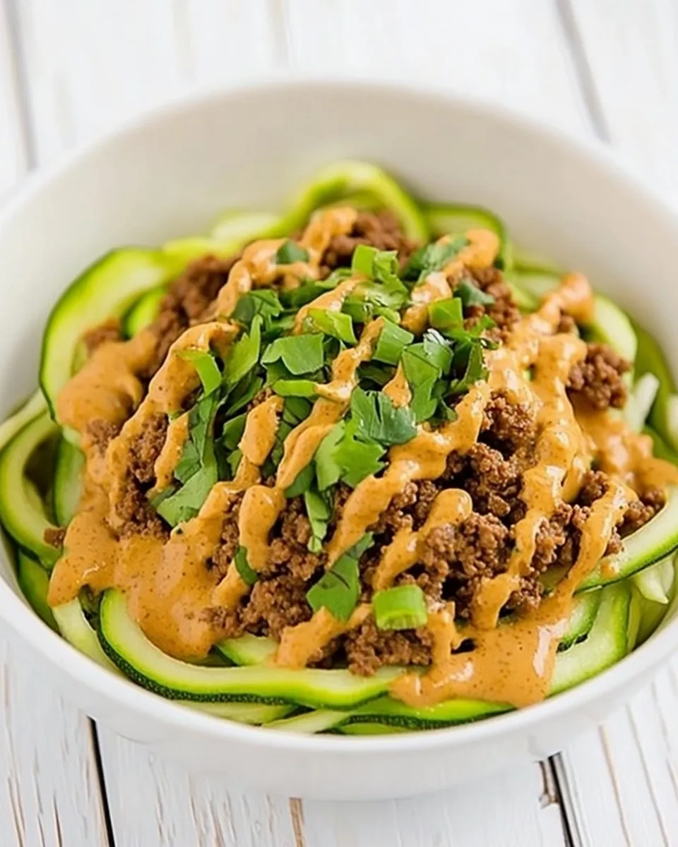 Delicious Ground Beef Peanut Sauce Zucchini Noodles image