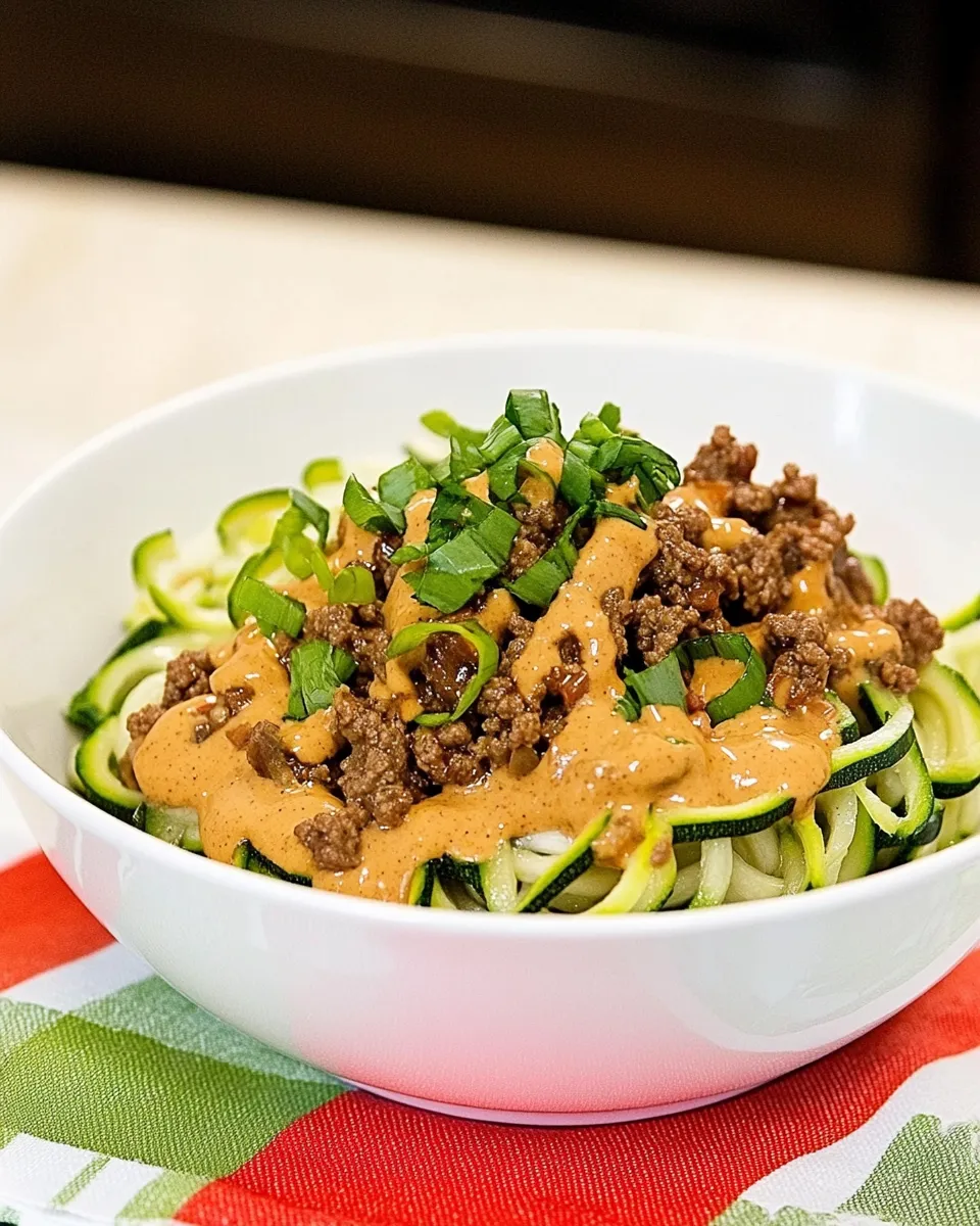 Quick Ground Beef Peanut Sauce Zucchini Noodles recipe photo