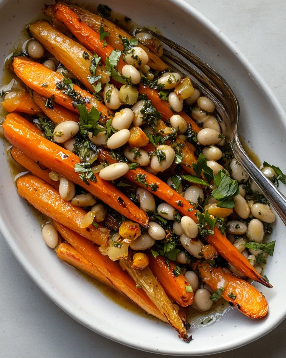 Healthy Harissa Roasted Carrots with White Beans recipe photo