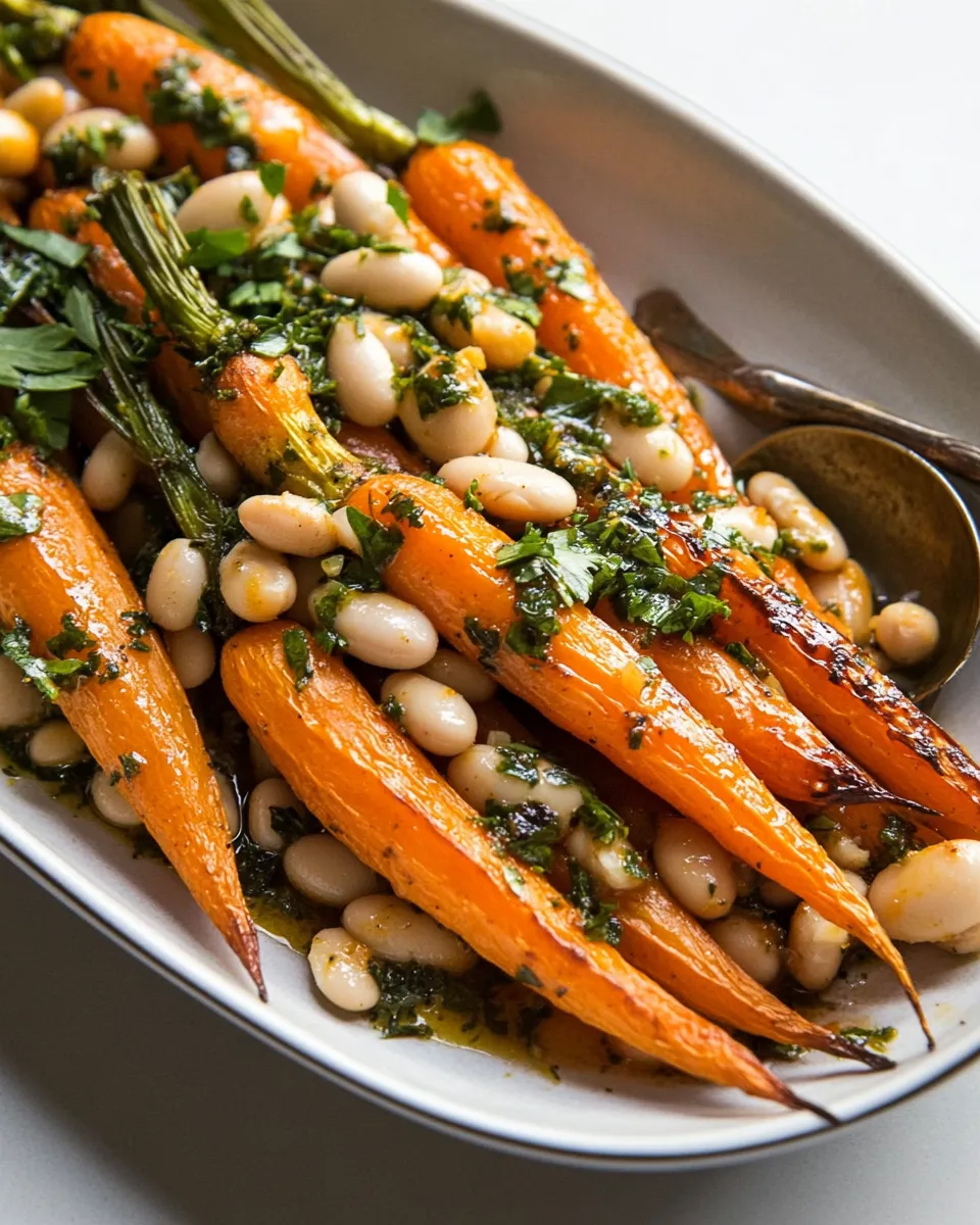 Savory Harissa Roasted Carrots with White Beans dish photo