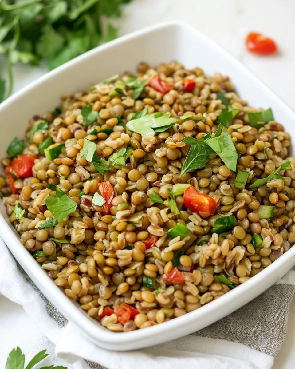 Healthy Herbed Green Lentil and Farro Salad recipe photo