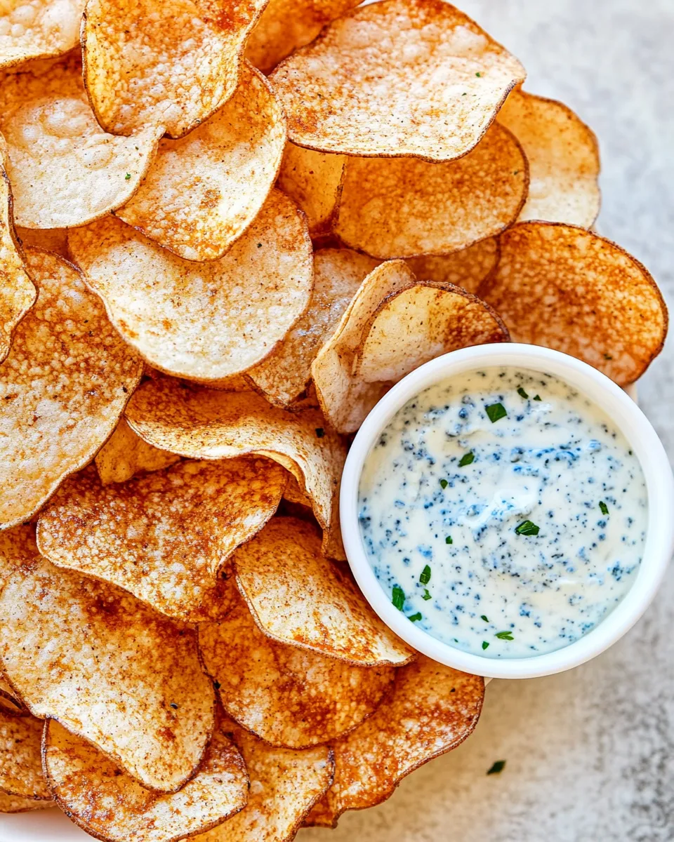 Homemade Potato Chips with Blue Cheese Dipping Sauce photo