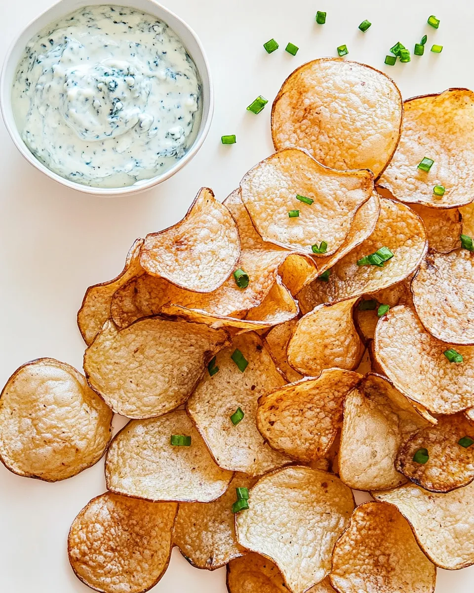 Savory Homemade Potato Chips with Blue Cheese Dipping Sauce shot