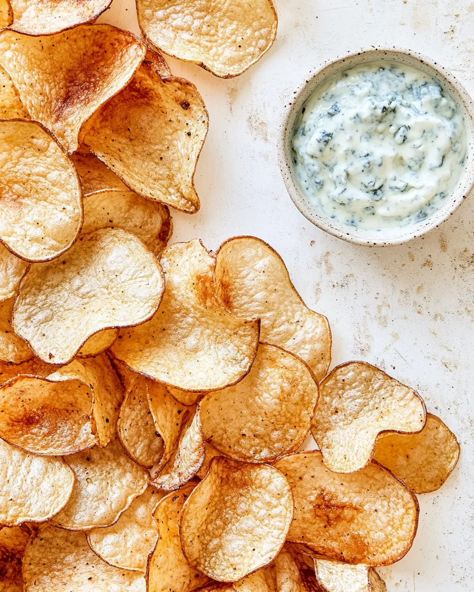 Homemade Homemade Potato Chips with Blue Cheese Dipping Sauce shot