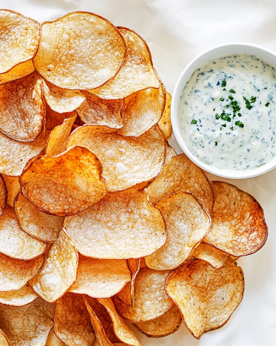 Savory Homemade Potato Chips with Blue Cheese Dipping Sauce image
