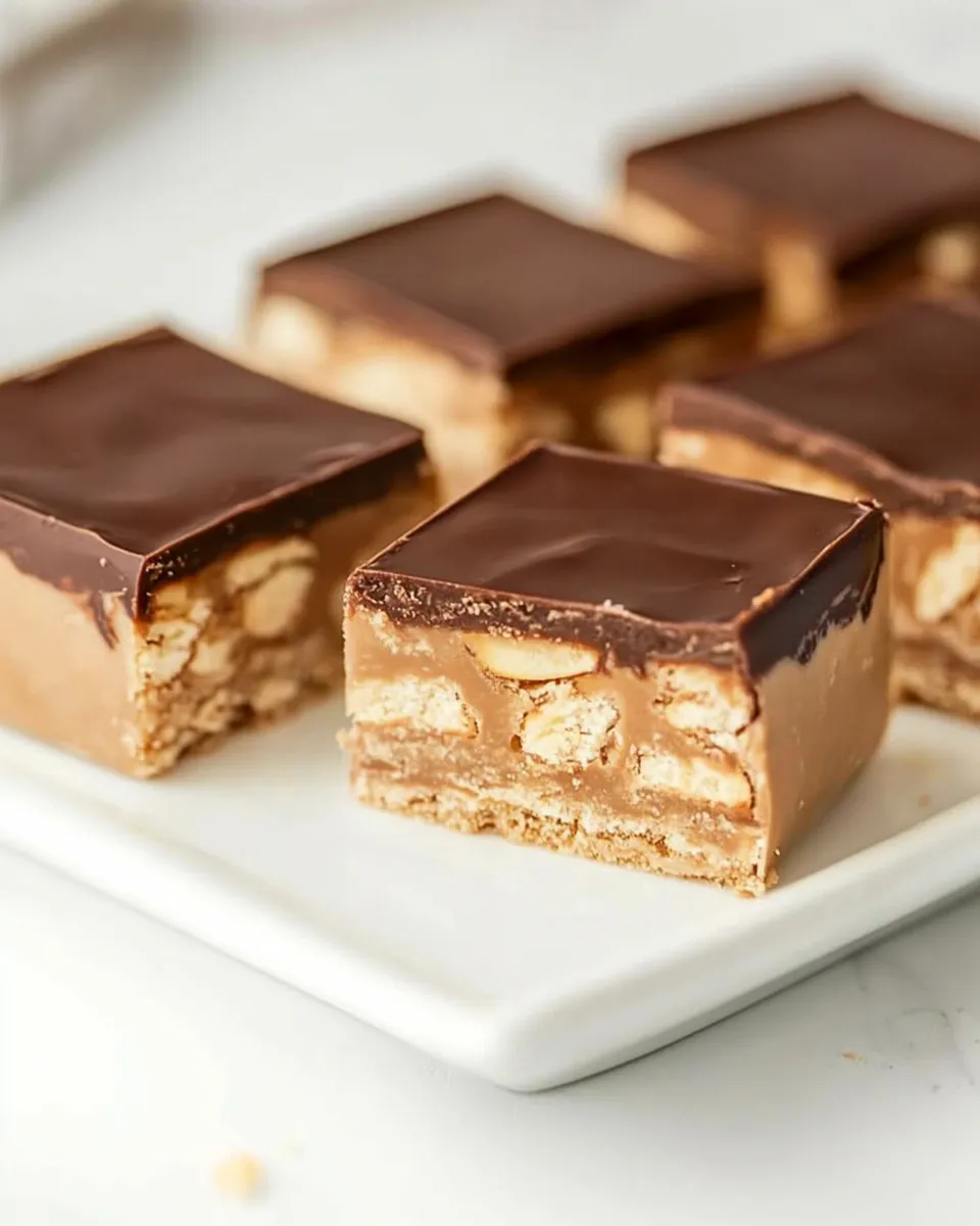Classic Homemade Snickers Bars food shot