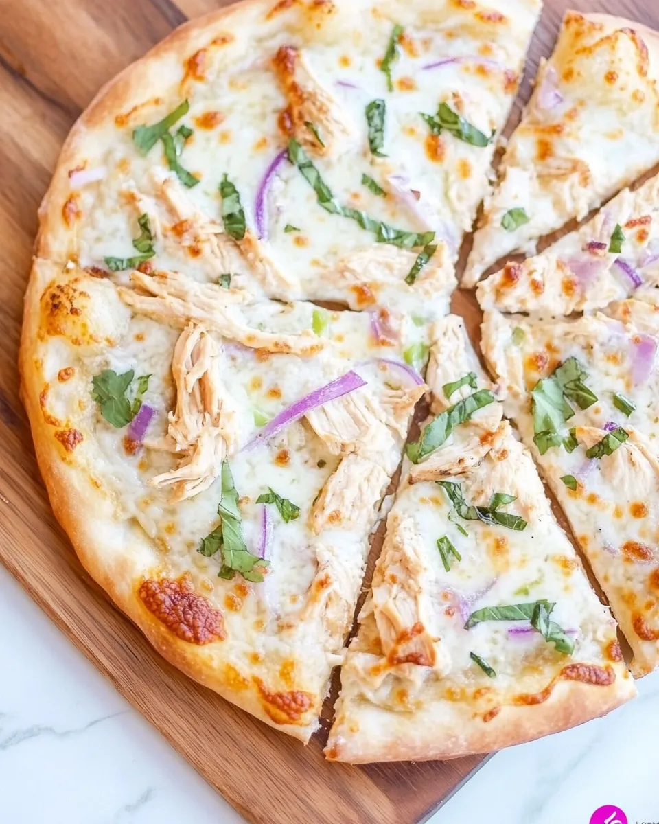 Quick How to Make a Roasted Garlic Chicken White Sauce Pizza recipe photo