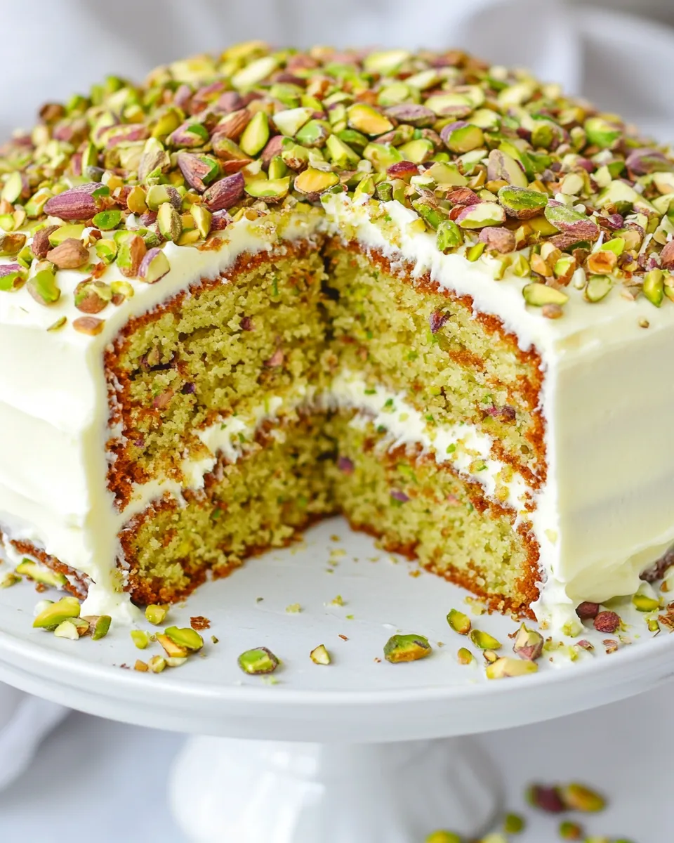 Tasty Italian Almond Pistachio Cake w/ Cream Cheese Frosting recipe photo
