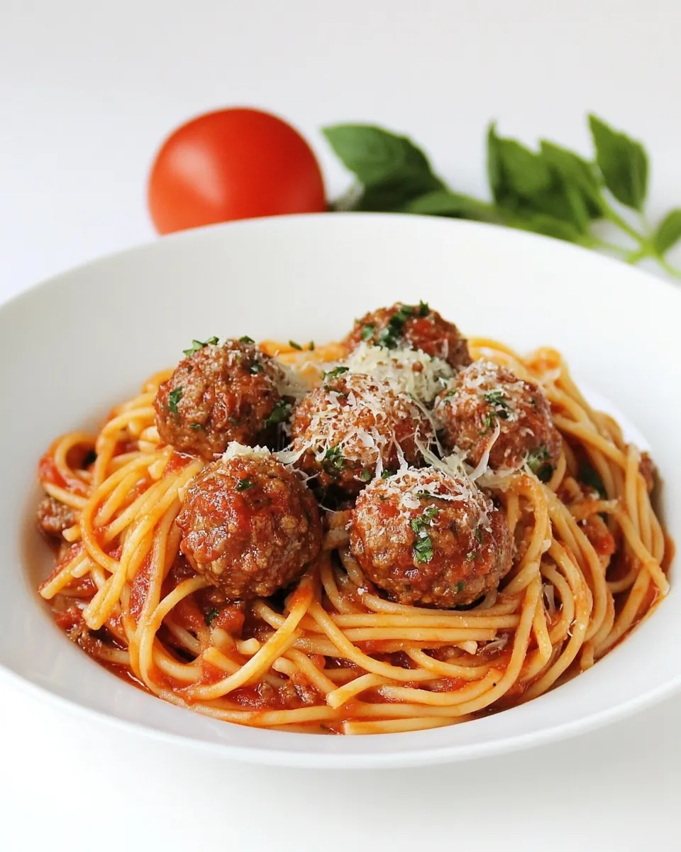 Homemade Italian Spaghetti with Meatballs photo