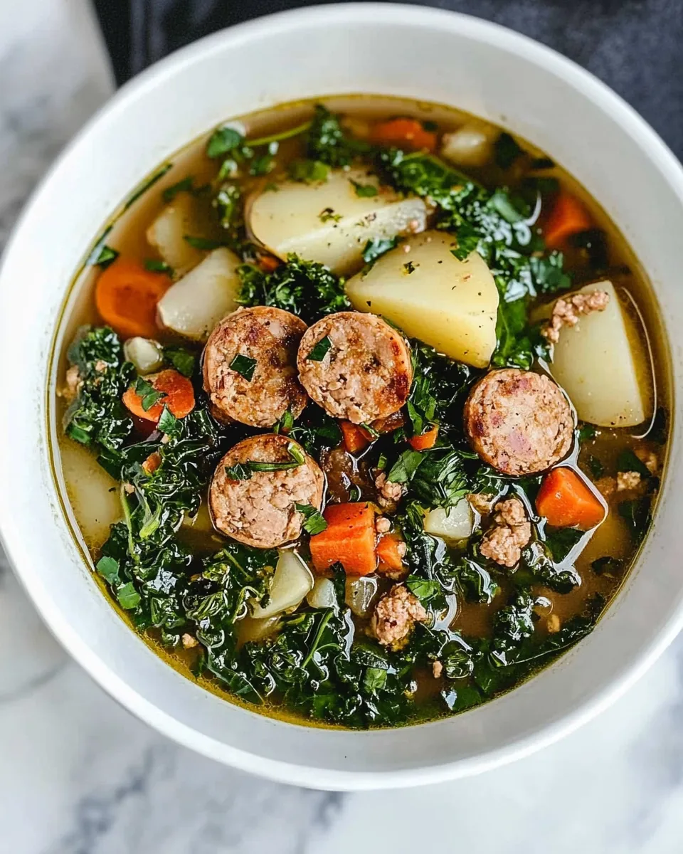 Healthy Kale and Potato Soup with Turkey Sausage shot