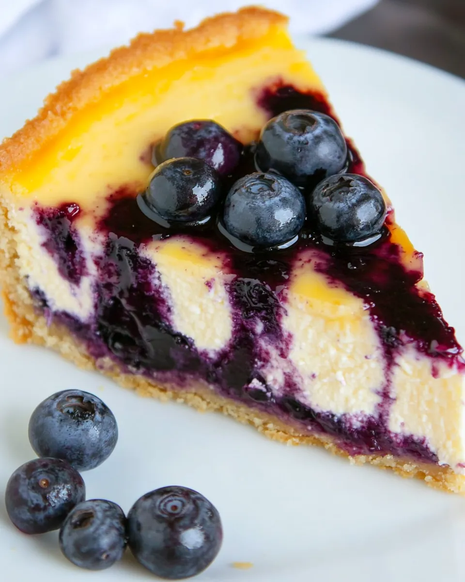 Homemade Lemon Blueberry Swirl Cheesecake photo