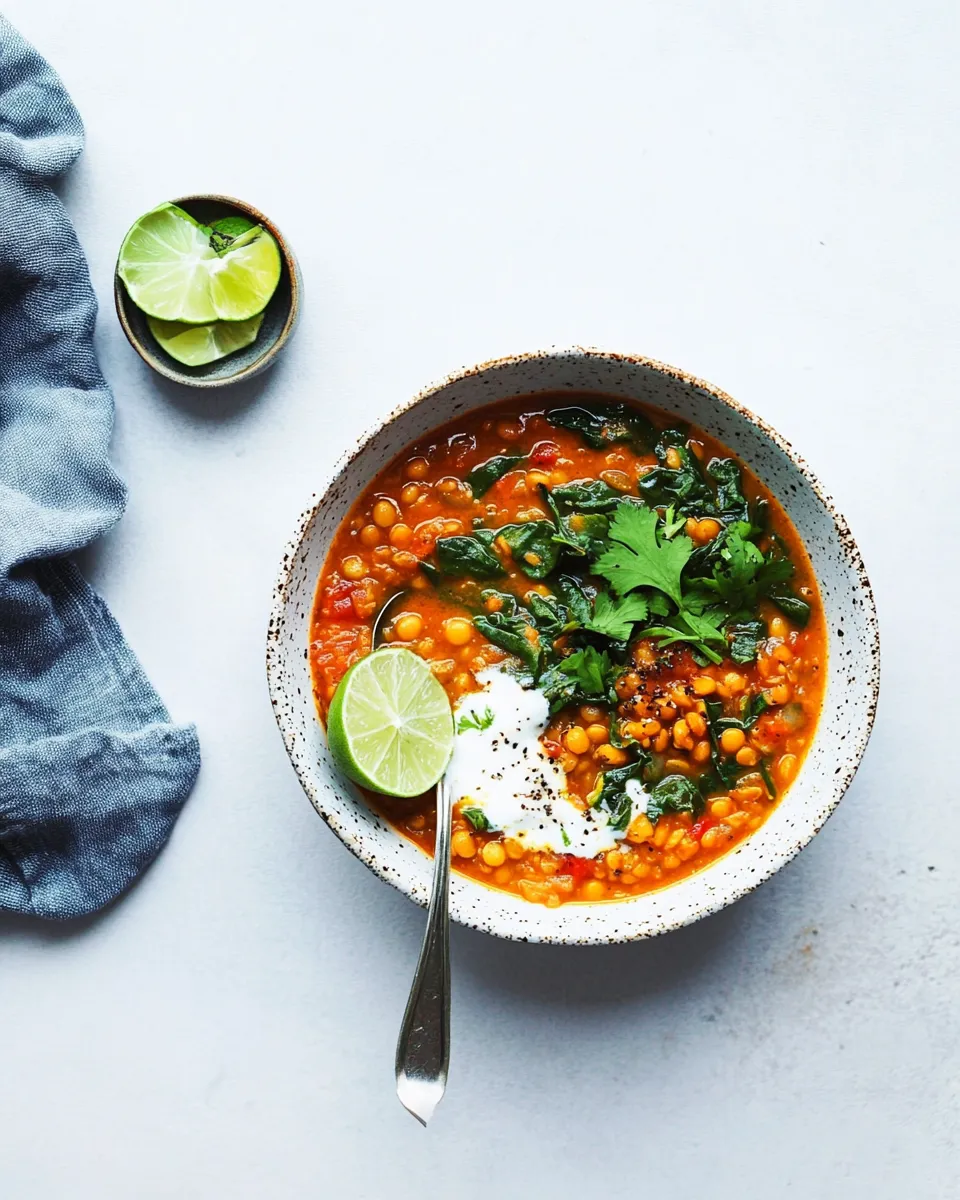 Homemade Lentil Soup with Coconut, Spinach & Lime photo