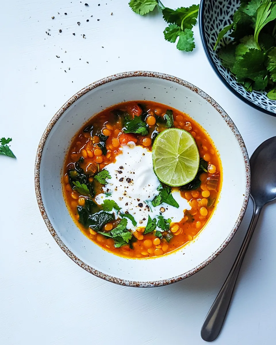 Delicious Lentil Soup with Coconut, Spinach & Lime image