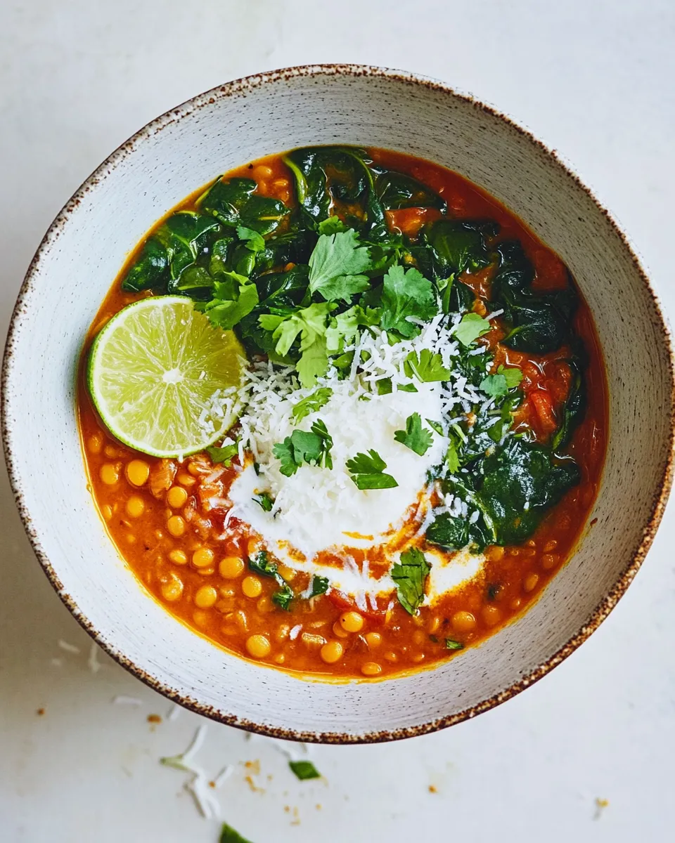 Easy Lentil Soup with Coconut, Spinach & Lime recipe photo