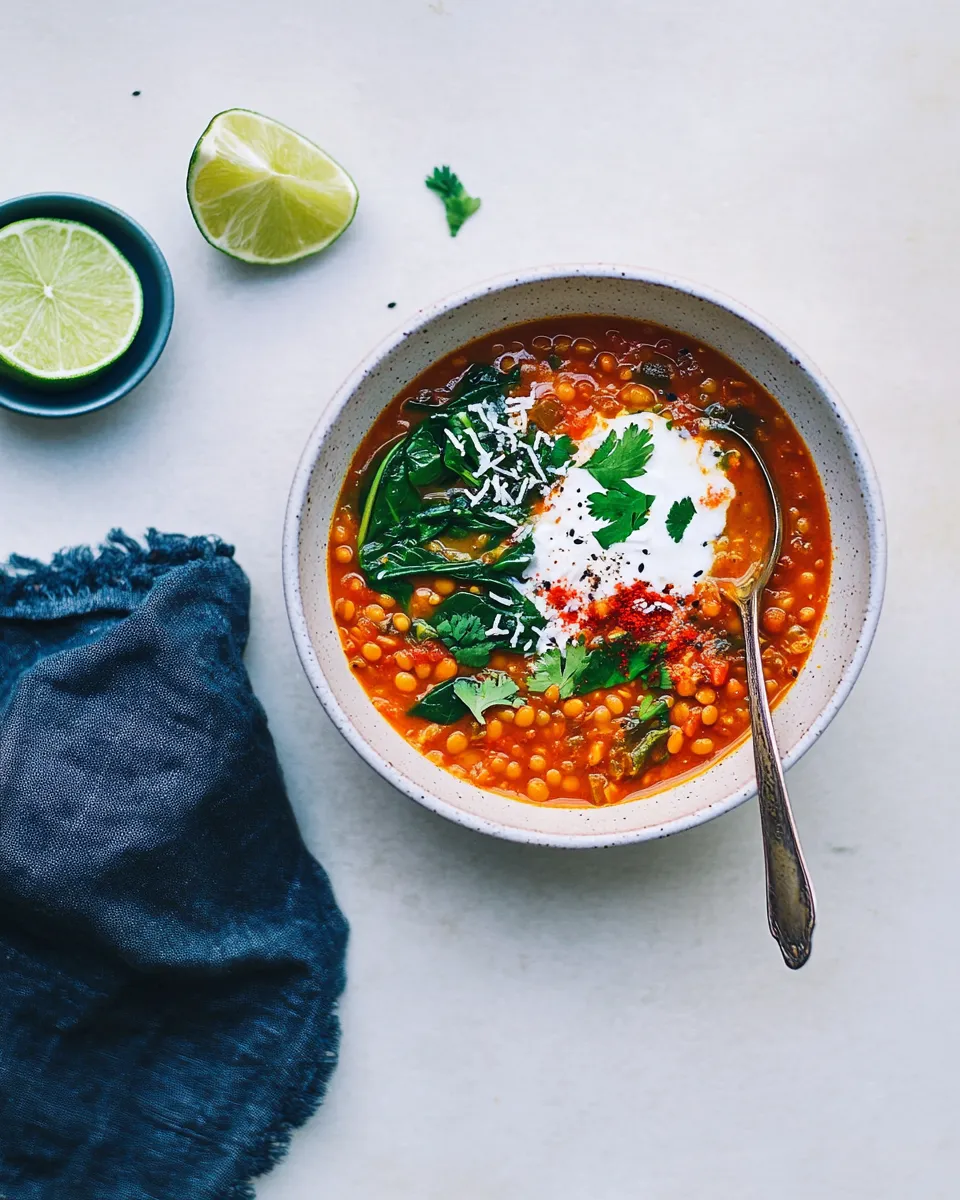 Savory Lentil Soup with Coconut, Spinach & Lime dish photo