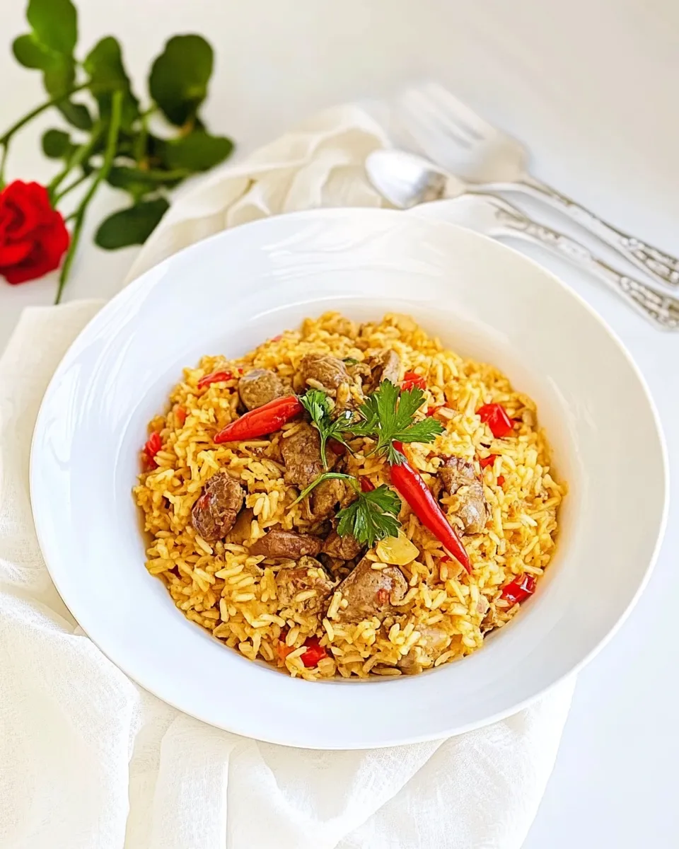 Delicious Locrio de Molleja de Pollo (Rice and Chicken Gizzards) shot