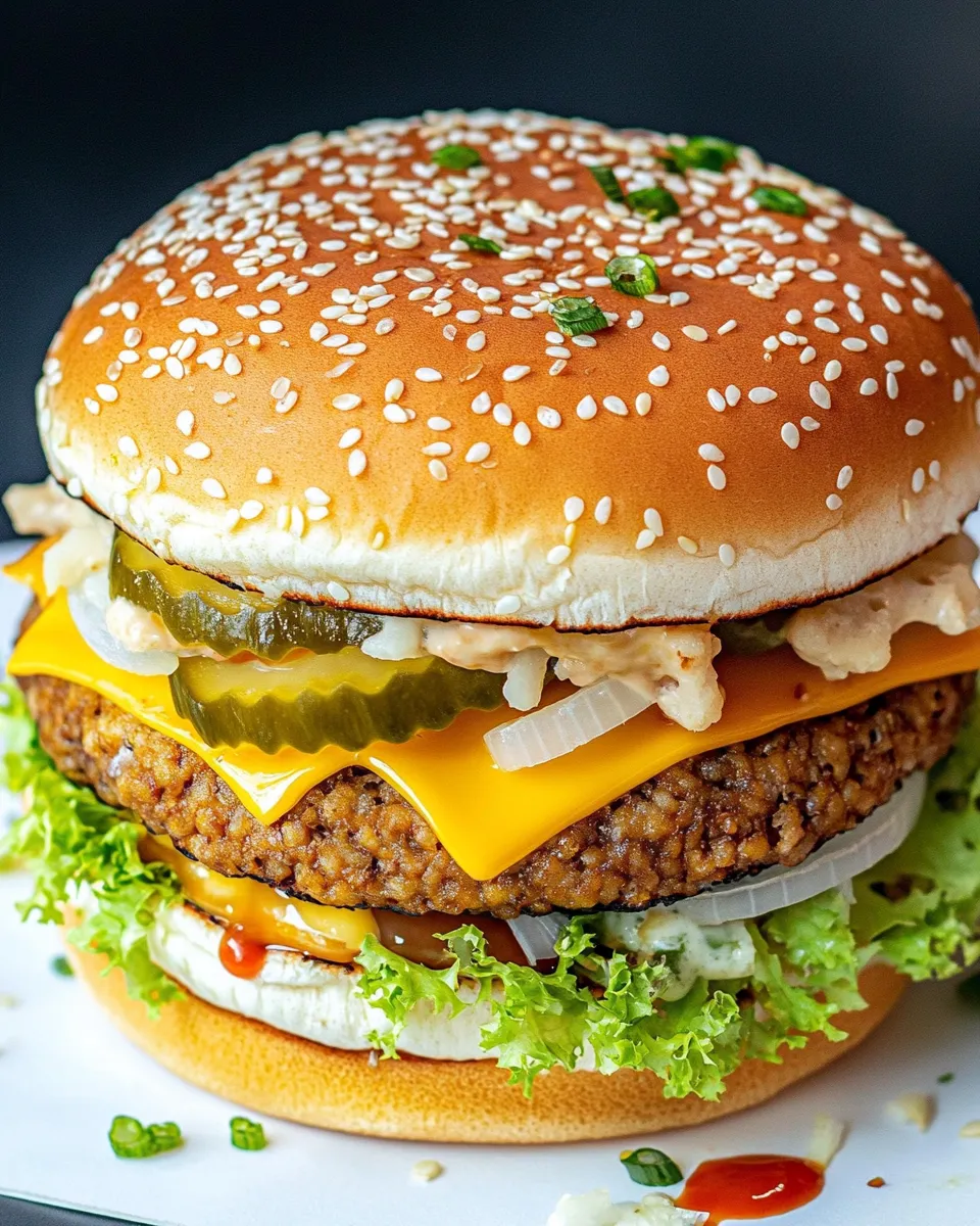 Delicious Meaty Vegan TVP Burger (Big Mac Style) image