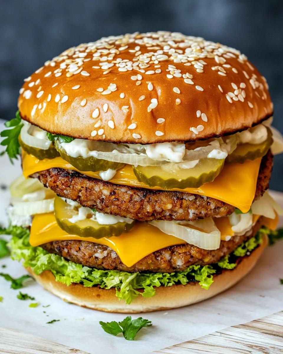 Easy Meaty Vegan TVP Burger (Big Mac Style) recipe photo