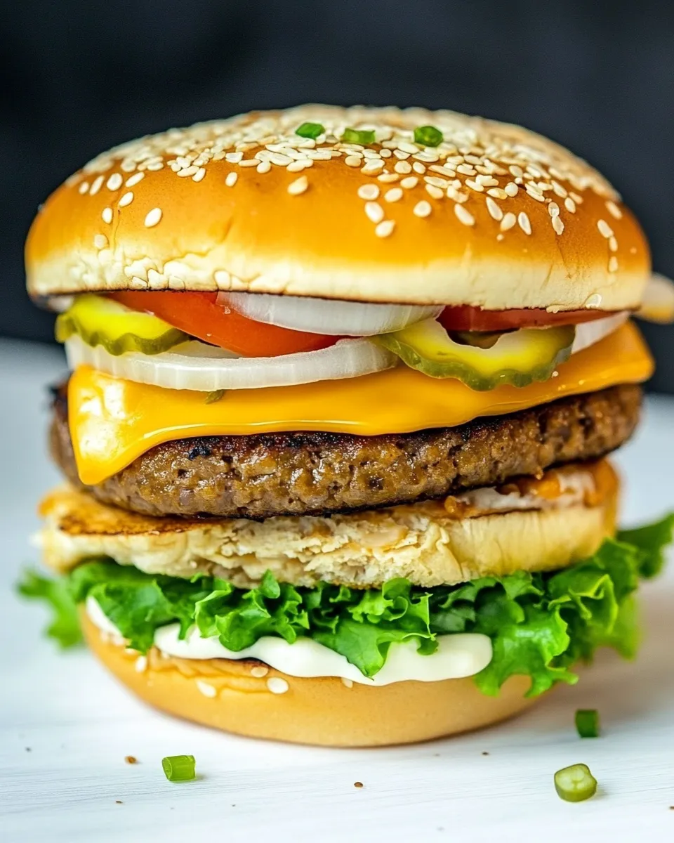 Savory Meaty Vegan TVP Burger (Big Mac Style) dish photo