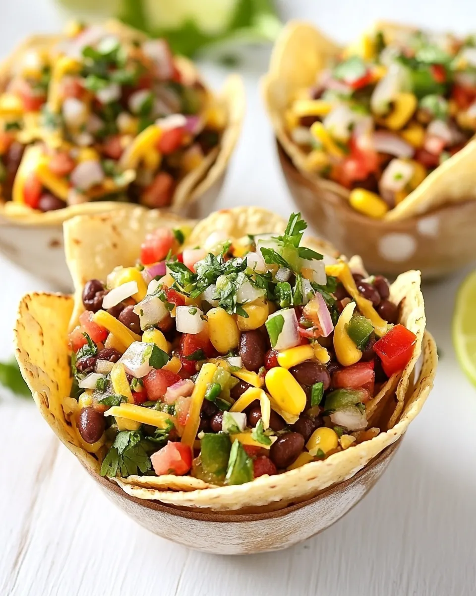 Delicious Mexican Taco Bowls with Mixed Bean Salsa shot