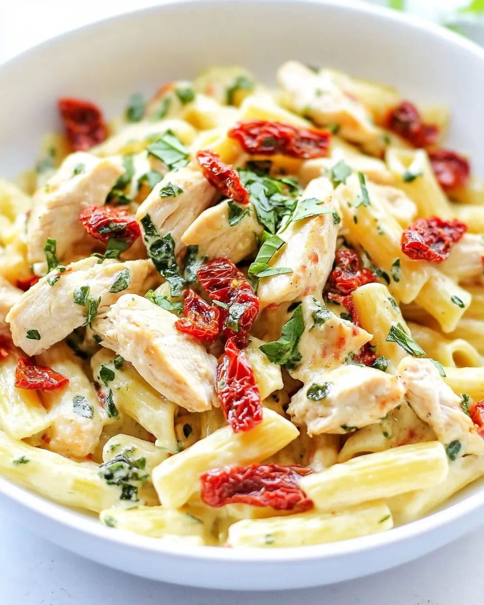 Delicious Mozzarella Chicken Pasta with Sun Dried Tomatoes image