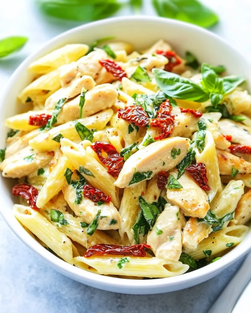 Homemade Mozzarella Chicken Pasta with Sun Dried Tomatoes recipe photo