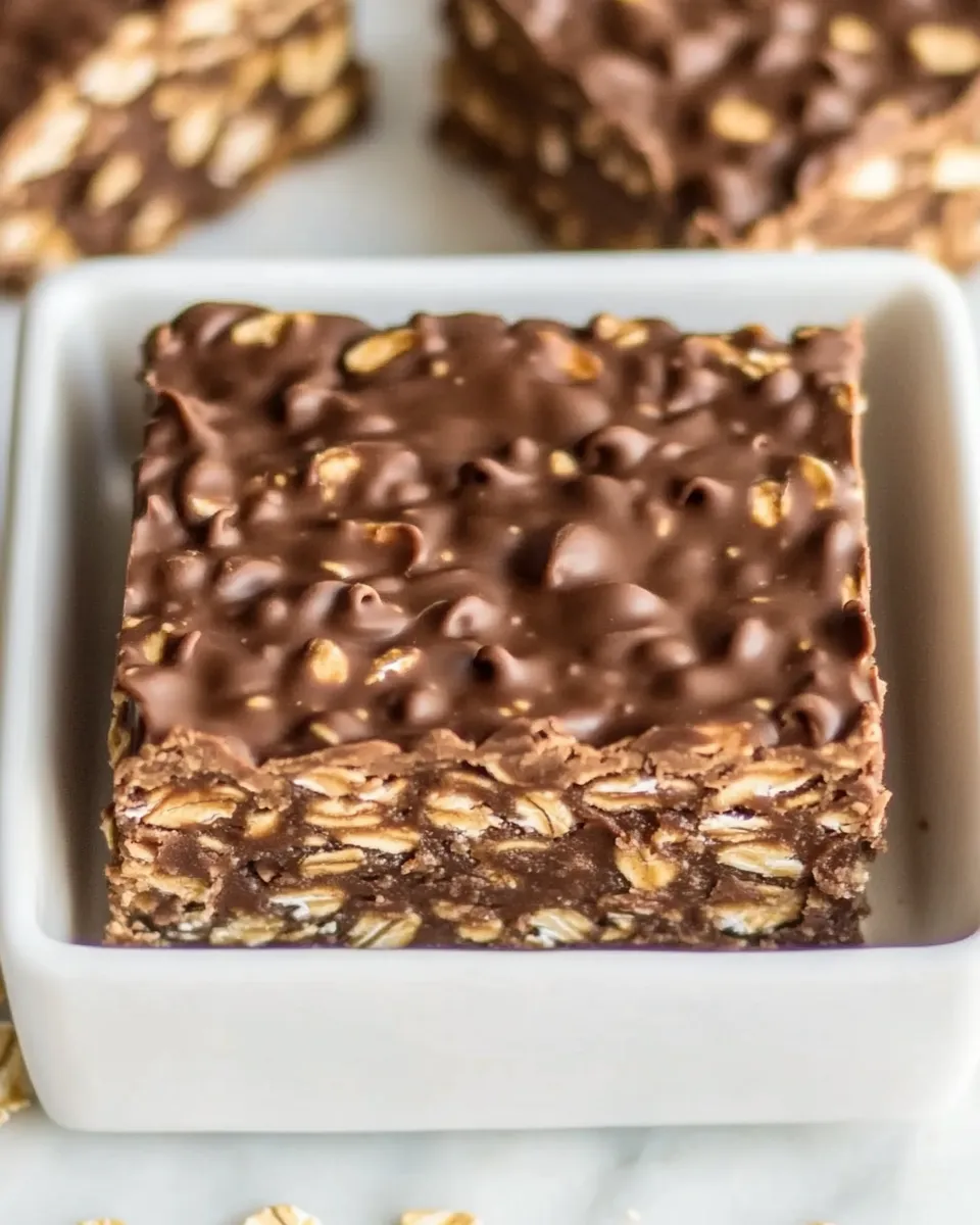 Delicious No Bake Chocolate Oat Bars shot
