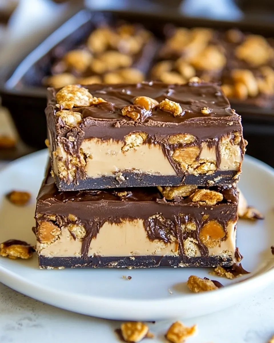 Delicious No Bake Crispy Snickers Bars picture