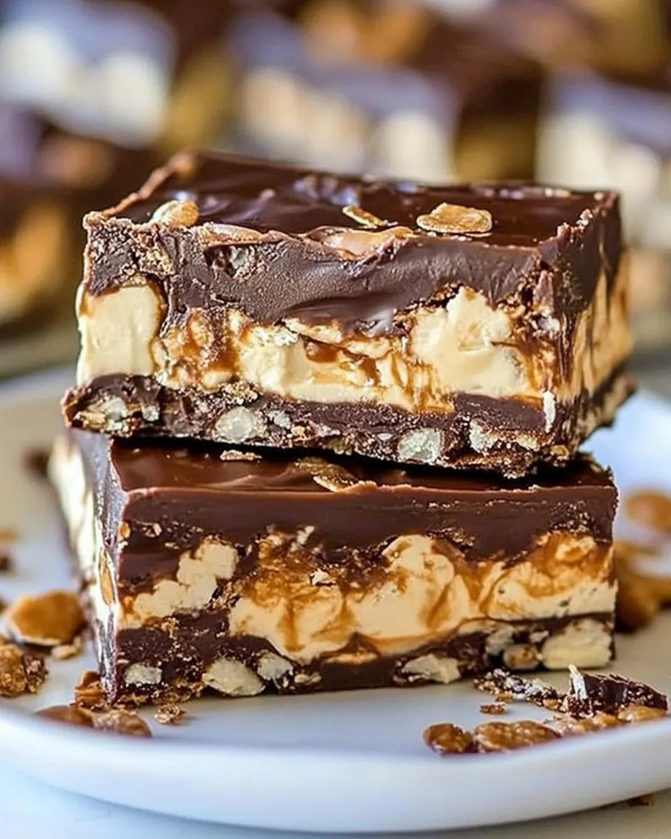 Quick No Bake Crispy Snickers Bars dish photo