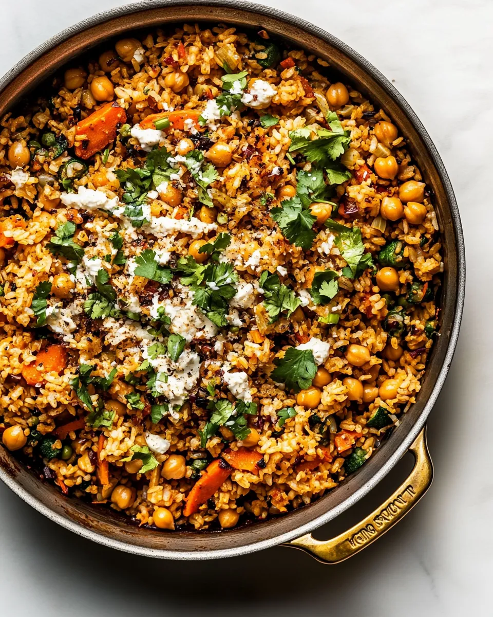 Healthy One-Pot Rice and Veggies with Chickpeas & Dilly Tahini dish photo