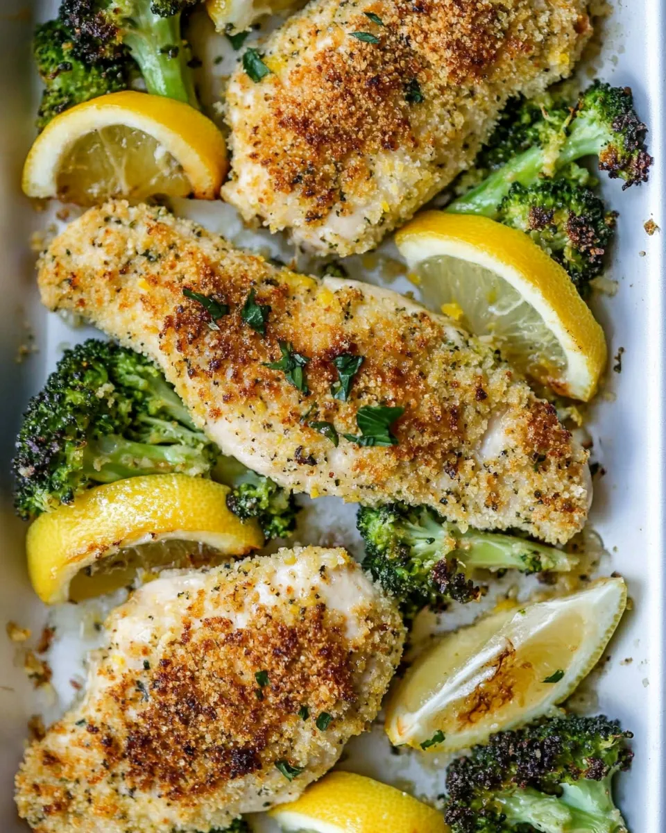 Delicious One Pan Baked Lemon Parmesan Chicken and Broccoli image