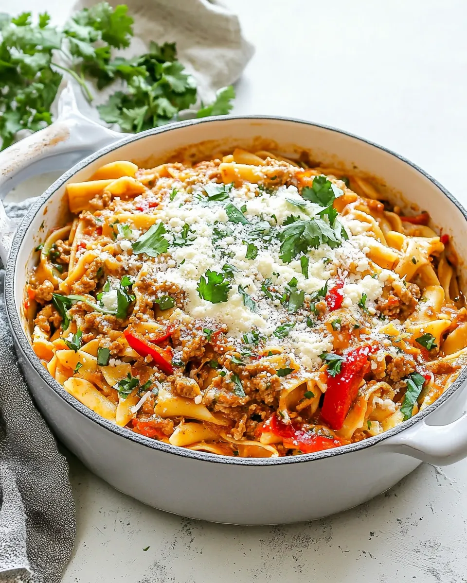 Delicious One Pot Ground Chicken Fajita Pasta image