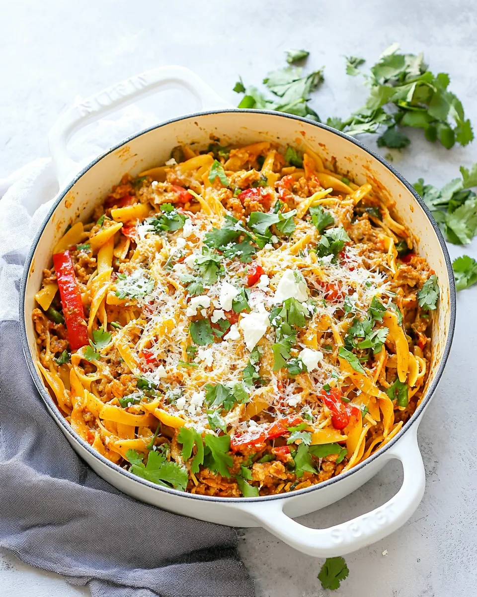 Quick One Pot Ground Chicken Fajita Pasta recipe photo