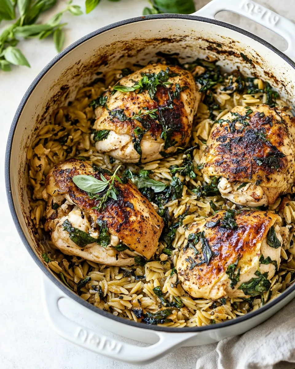 Easy One Skillet Goat Cheese Stuffed Chicken and Orzo. recipe photo