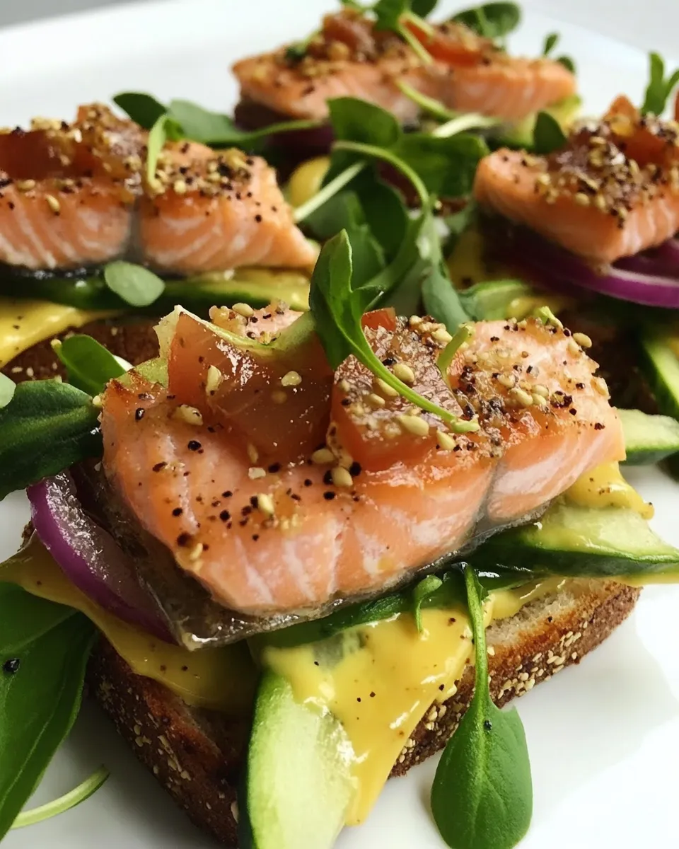Easy Open Face Salmon Sandwich with Sweet Mustard Sauce shot