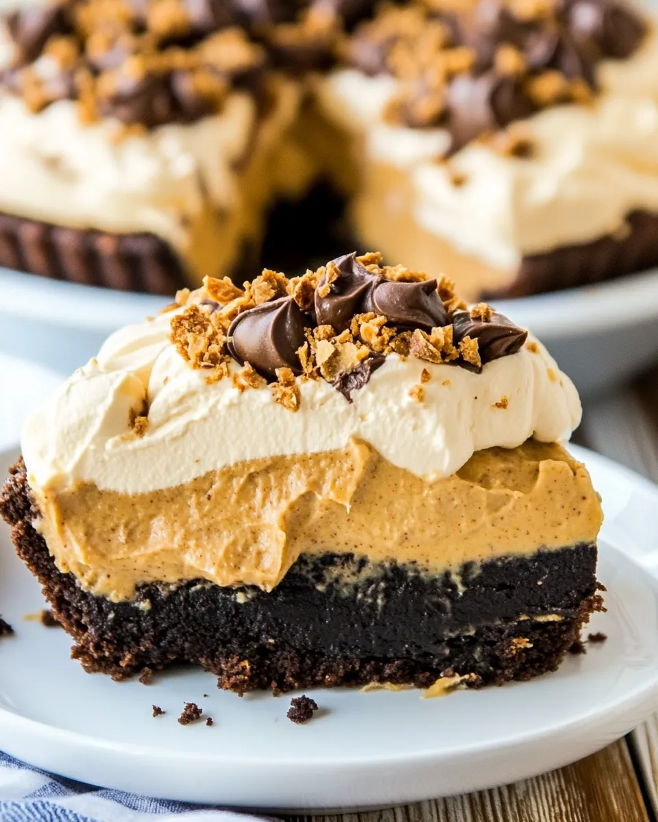 Classic Peanut Butter Mousse Brownie Pie shot