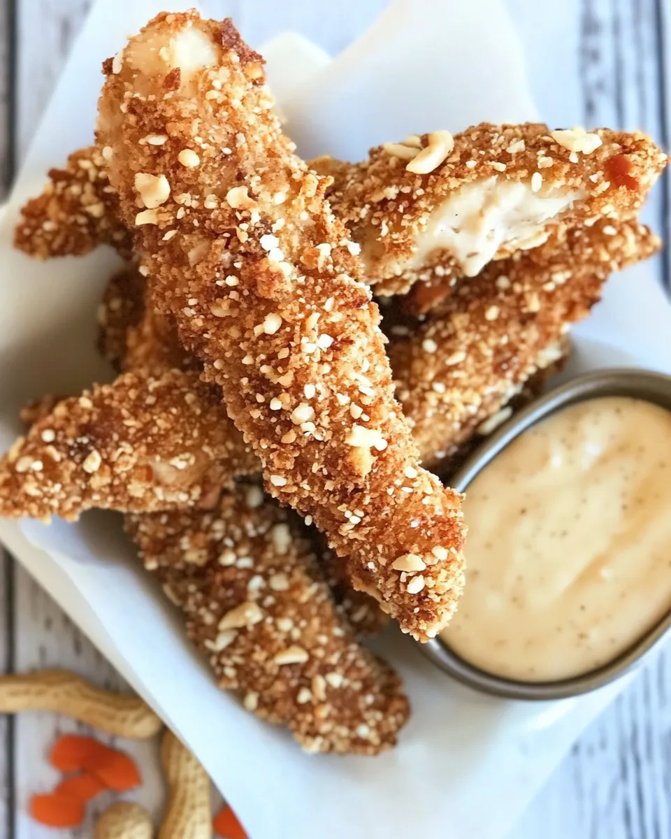Delicious Peanut Crusted Chicken Fingers shot