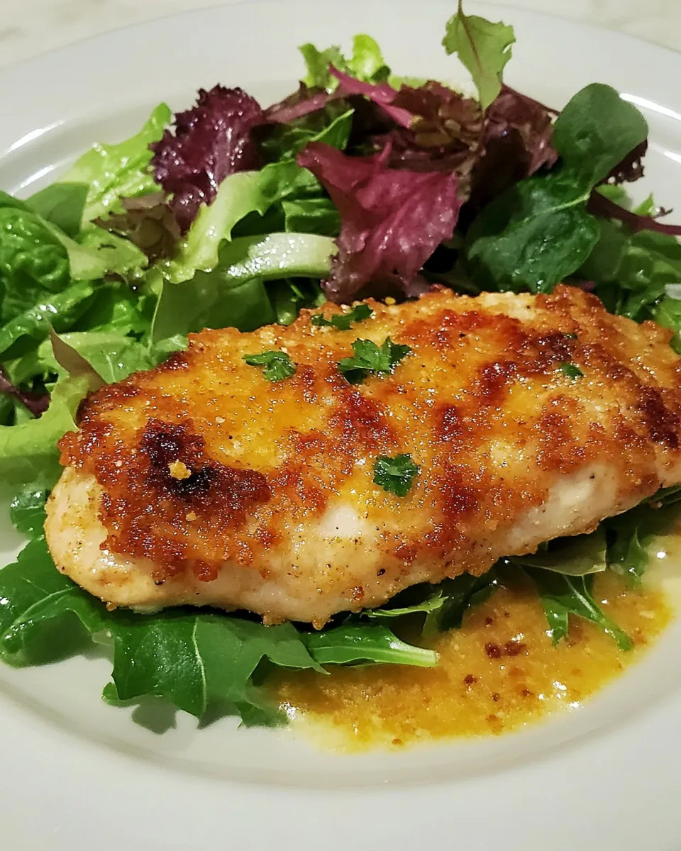 Delicious Pecorino Crusted Chicken with Mixed Baby Greens Salad image
