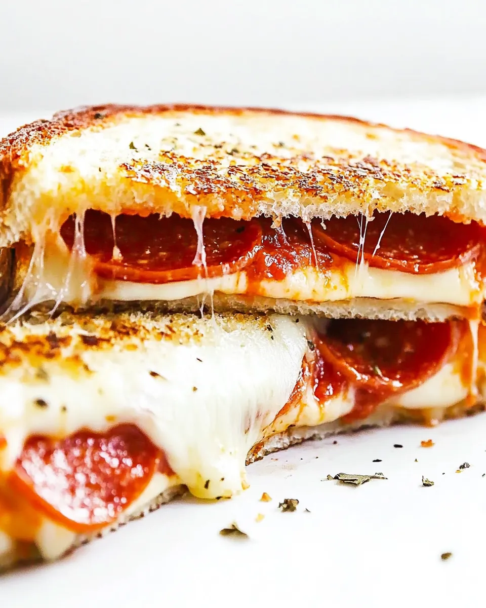 Delicious Pepperoni Pizza Grilled Cheese Sandwiches shot